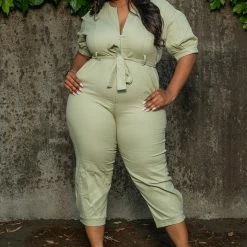Boutique115 "Rise To The Ocassion" Jumper - Sage Green Jumpsuits + Rompers