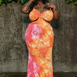 Boutique115 Sales Shop 17 Boutique115 "Any Way You Slice It" Mermaid Maxi Dress - Orange Fuchsia Dresses