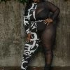 Boutique115 Jumpsuits + Rompers Plus Size "Divide And Conquer" 2 Tone Mesh Jumpsuit - Black White