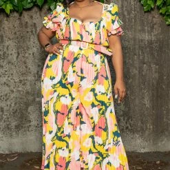 Boutique115 "Sunshine Ahead" Wide Leg Jumpsuit - Yellow Green