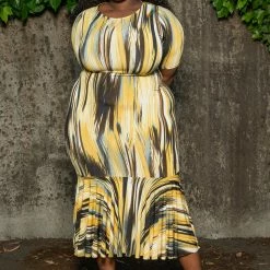 Boutique115 "Shooting Star" Yellow Flared Dress - Yellow Black Dresses