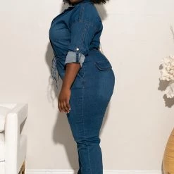 Boutique115 Plus Size "Chain Gang" Denim Jumpsuit - Medium Blue