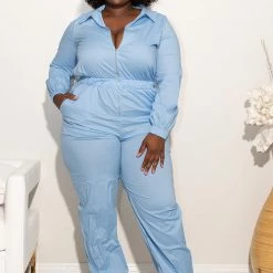 Boutique115 Jumpsuits + Rompers Plus Size "Geared Up" Coverall Jumpsuit - Powder Blue