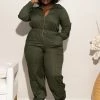 Boutique115 Plus Size "Geared Up" Coverall Jumpsuit - Olive Jumpsuits + Rompers