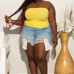 Boutique115 Bottoms Plus Size "Light Skin Keisha" Jean Shorts - Light Denim 5014p