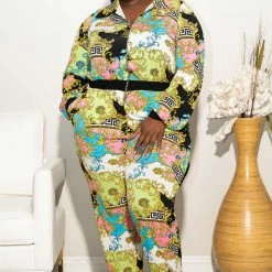 Boutique115 Plus Size "Work Of Art" Jumpsuit - Multi Pink Blue Jumpsuits + Rompers