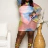 Boutique115 Plus Size "A Peace Of The Sky" Fishnet Tie Dye Dress - Multi Pink Dresses