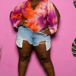 Boutique115 Plus Size "Keep It Cute Sis" Sweatshirt Bodysuit Hoodie - Orange Purple Tops