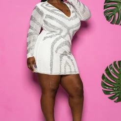 Boutique115 Dresses Plus Size "Party Gyrl" Rhinestone Mini Dress - Ivory