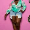Boutique115 Plus Size "Keep It Cute Sis" Sweatshirt Bodysuit Hoodie - Blue Green Tops