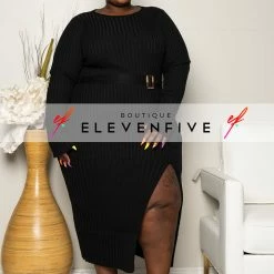 Boutique115 Dresses Plus Size "Warm Me Up" Ribbed Sweater Dress - Black