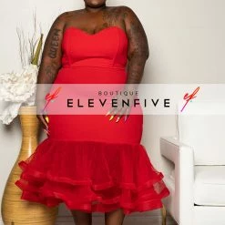 Boutique115 Plus Size "I've Arrived" Tulle Mermaid Dress - Red