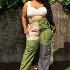 Boutique115 Bottoms "Just Kick It" Colorblock Joggers - Olive Tan Slate