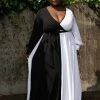 Boutique115 "Hey Miss" Color Block Chiffon Maxi Dress - Black White Dresses