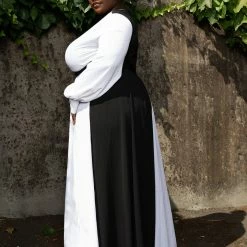 Boutique115 "Hey Miss" Color Block Chiffon Maxi Dress - Black White Dresses