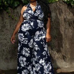 Boutique115 Jumpsuits + Rompers "Nothing Can Stop Me" Floral Backless Jumpsuit - Navy White