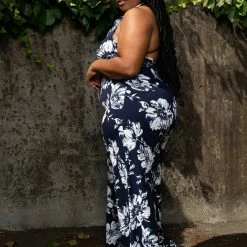 Boutique115 Jumpsuits + Rompers "Nothing Can Stop Me" Floral Backless Jumpsuit - Navy White