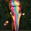 Boutique115 Plus Size "Cold Piece" Rainbow Ombre Maxi Dress - Multi Fuchsia Dresses