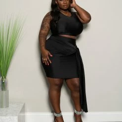 Boutique115 Plus Size "Slayed Goddess" Wrap Tie Set - Black