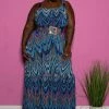 Boutique115 Plus Size "Planet Blue" Accordion Maxi Dress - Blue Multi