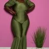 Boutique115 Jumpsuits + Rompers Plus Size "Lifesize Doll" Cut Out Reversible Bell Bottom Jumpsuit - Olive Green