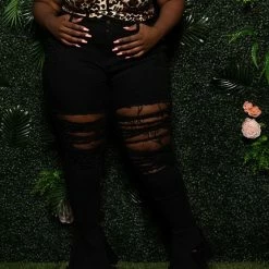 Boutique115 Plus Size "Apple Bottom" Destroyed Bell Jeans - Black 1239p