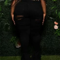 Boutique115 Plus Size "Apple Bottom" Destroyed Bell Jeans - Black 1239p