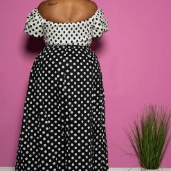 Boutique115 Size 24+ Plus Size "Opposites Attract" Maxi Skirt Set - Black White Polka Dot