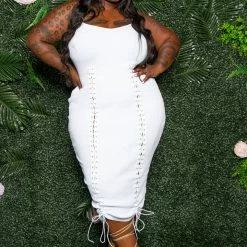 Boutique115 Dresses "Hooked On You" Ribbed Laced Dress - White