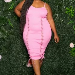 Boutique115 Dresses "Hooked On You" Ribbed Laced Dress - Pink
