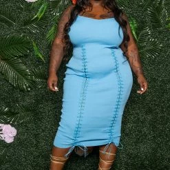 Boutique115 "Hooked On You" Ribbed Laced Dress - Blue Dresses