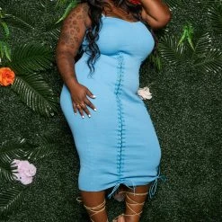 Boutique115 "Hooked On You" Ribbed Laced Dress - Blue Dresses