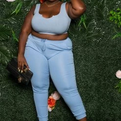 Boutique115 Bottoms "Function" Slinky Joggers - Cloud Blue