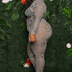 Boutique115 "Go Krazy" Psychedelic Print Mesh Jumpsuit - Black White