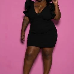 Boutique115 Plus Size "Raise The Bar" Ruffle Mine Dress - Black