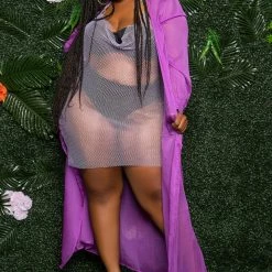 Boutique115 "Liberian Girl" Fishnet Rhinestone Cover Up Dress W Scarf - Lavendar