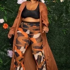 Boutique115 "I Got A Thing 4 U" Mesh High Waist Ruffle Pants - Brown Orange