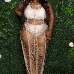 Boutique115 "Dont Play With My Harp" Shredded Cover Up - Mocha