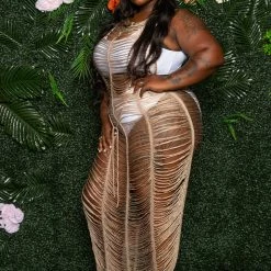 Boutique115 "Dont Play With My Harp" Shredded Cover Up - Mocha