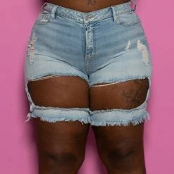 Boutique115 Sales Shop 37 Boutique115 "Thick Thighs" Cut Out Bermuda Jean Short - Medium Blue