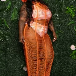 Boutique115 "Dont Play With My Harp" Shredded Cover Up - Orange