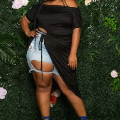 Boutique115 "Speak To Me" Side Tie Cut Out Shirt Dress - Black