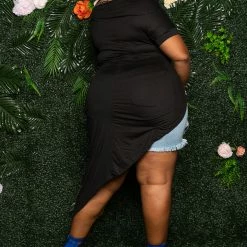 Boutique115 "Speak To Me" Side Tie Cut Out Shirt Dress - Black