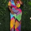 Boutique115 Jumpsuits + Rompers Plus Size "RicoChet" Wide Leg Jumpsuit - Multi Blue Green Mustard Fuchsia