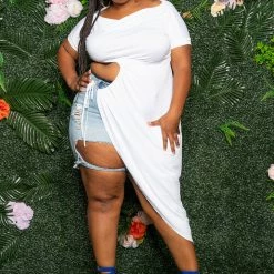 Boutique115 Tops "Speak To Me" Side Tie Cut Out Shirt Dress - White