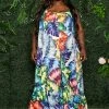 Boutique115 "Maya" Oversized Tropical Print Maxi Dress - Green Blue Orange
