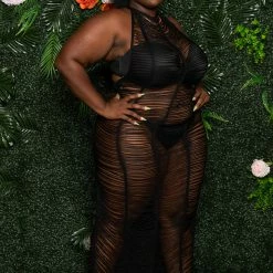 Boutique115 "Dont Play With My Harp" Shredded Maxi Cover Up - Black