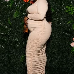 Boutique115 "Heart Throb" Ruched Maxi Dress - Khaki Dresses