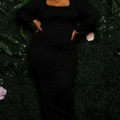 Boutique115 "Heart Throb" Ruched Maxi Dress - Black Dresses