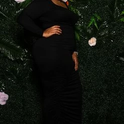 Boutique115 "Heart Throb" Ruched Maxi Dress - Black Dresses